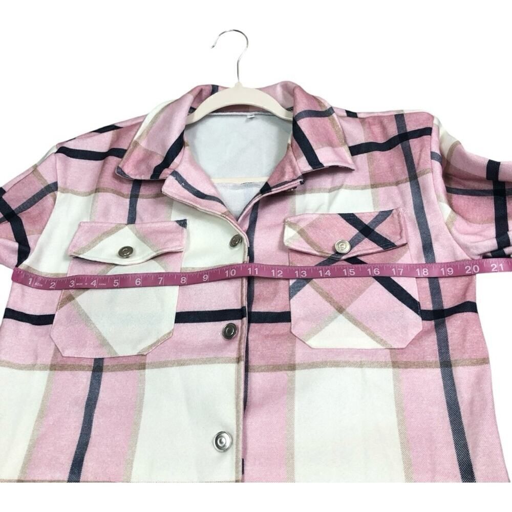 Plaid Pink Blue Cozy Fleece Button Down Jacket - Picture 7 of 10